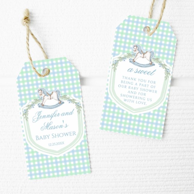 Blaue Rockpferde Babydusche Danke Geschenkanhänger (Von Creator hochgeladen)