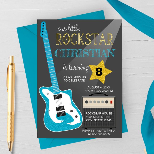 Blaue Rockstar-Geburtstagsfeier Einladung (Von Creator hochgeladen)