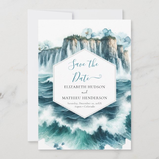 Blaue romantische Hochzeit Save The Date (Vorderseite)