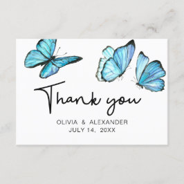 Blaue romantische Schmetterlinge Wasserfarbe Danke Begleitkarte