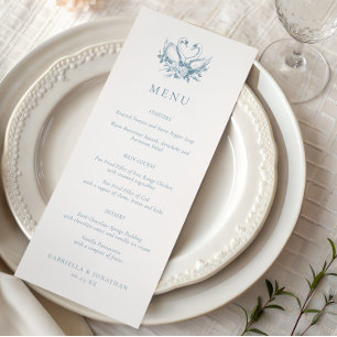 Blaue romantische Schwan-Hochzeitsmenü im Vintage- Menükarte