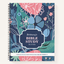 Blaue rosa abstrakte florale personalisierte Bibel Notizbuch