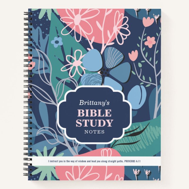 Blaue rosa abstrakte florale personalisierte Bibel Notizbuch (Vorderseite)