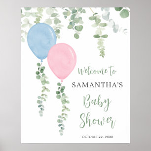 Blaue Rosa Ballons Babydusche Begrüßungszeichen Poster