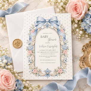 Blaue rosa Blumen Vintage-Baby-Party Einladung