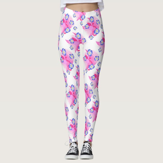 Blaue Rosa Blumenleggings Leggings (Vorderseite)