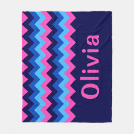 Blaue Rosa Chevron-Monogramm-Fleece-Decke mittelgr Fleecedecke