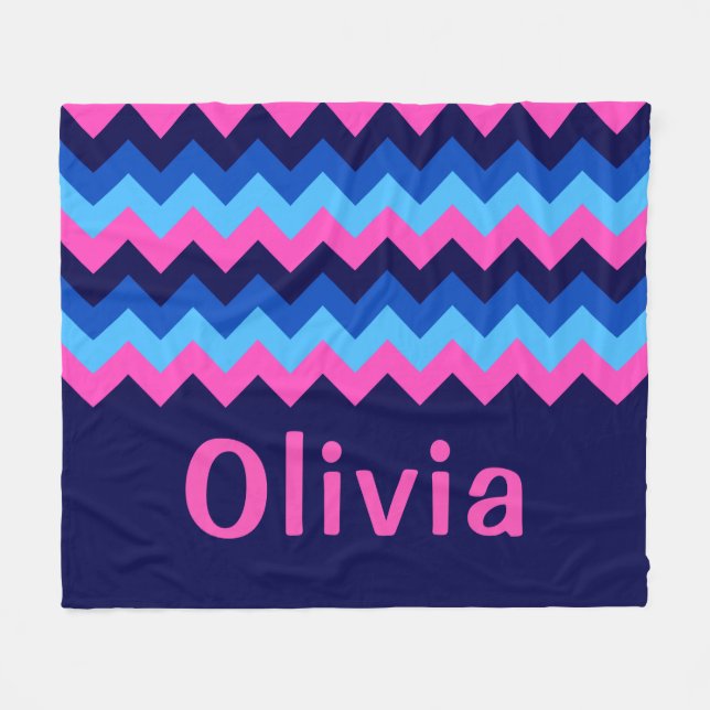 Blaue Rosa Chevron-Monogramm-Fleece-Decke mittelgr Fleecedecke (Vorderseite (Horizontal))