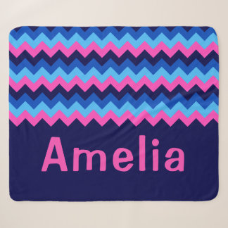 Blaue Rosa Chevron Monogramm Mittlere Sherpa-Decke Sherpadecke