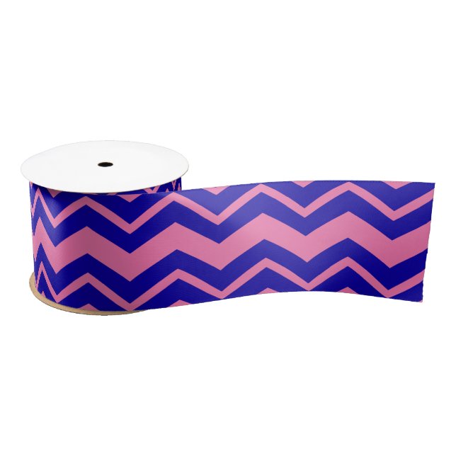 Blaue Rosa Chevron-Zickzack-Design  Satinband (Spule)