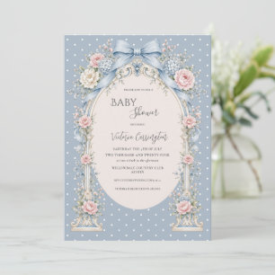Blaue rosa florale Vintage-Gartenlaube-Baby-Party Einladung