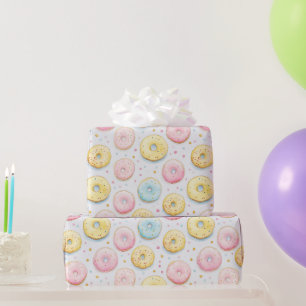 Blaue Rosa Gelbe Donuts Geburtstag Geschenkpapier