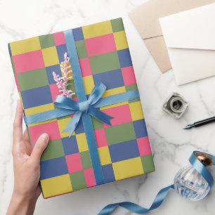 Blaue Rosa Gelbe Grüne Schachbrettmuster Geschenkpapier
