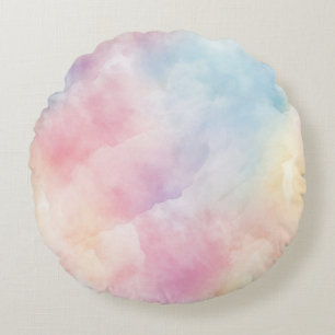 Blaue Rosa Gelbe Zuckerwatte Rundes Kissen