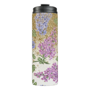 *~* Blaue rosa HYDRANGEA Gold Glitter Blumen Thermosbecher
