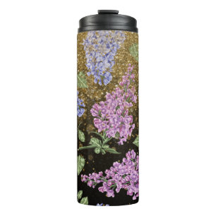 *~* Blaue rosa HYDRANGEA Gold Glitter Blumen Thermosbecher