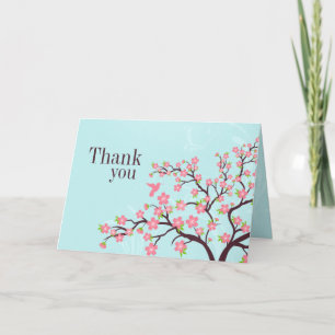Blaue rosa Kirschblütenhochzeit danken Ihnen zu Dankeskarte