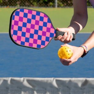 Blaue Rosa Lila Karomuster Design Pickleball Schläger