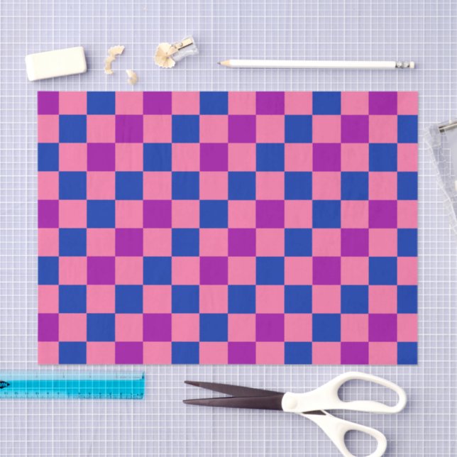 Blaue Rosa Lila Karomuster Design  Seidenpapier (Handwerk)