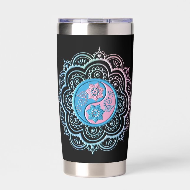 Blaue & rosa Mandala-Wasserflasche Thermobecher (Vorderseite)