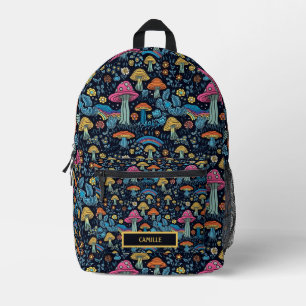 Blaue Rosa Pilze Regenbogen Monogramm Name Lager Bedruckter Rucksack