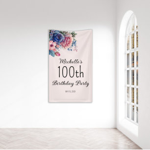 Blaue rosa Rosen Floral Botanisch 100. Geburtstag Banner