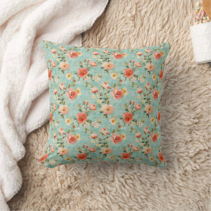 Blaue Rosa Shabby Chic Vintage Aquarell Blumen Kissen