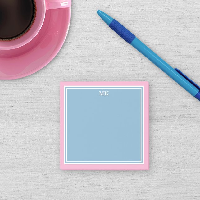 Blaue rosa Umrandungen Monogramm Post-it Klebezettel (Von Creator hochgeladen)