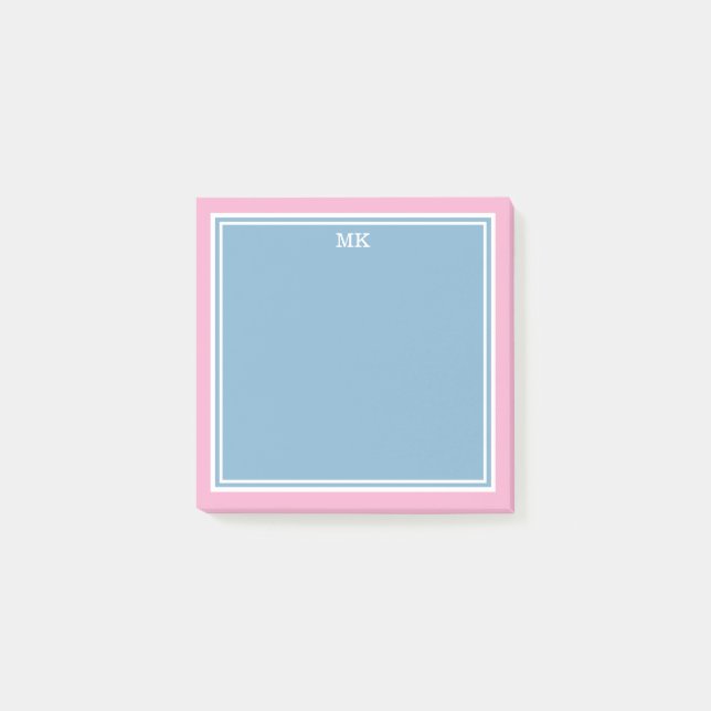 Blaue rosa Umrandungen Monogramm Post-it Klebezettel (Vorderseite)