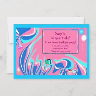 Blaue, rosa und aquatische Fantasie Einladung