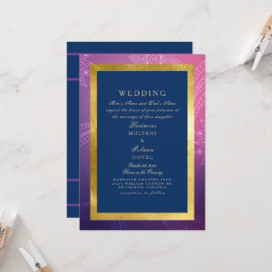 Blaue, rosa und goldene königliche indische Hochze Einladung
