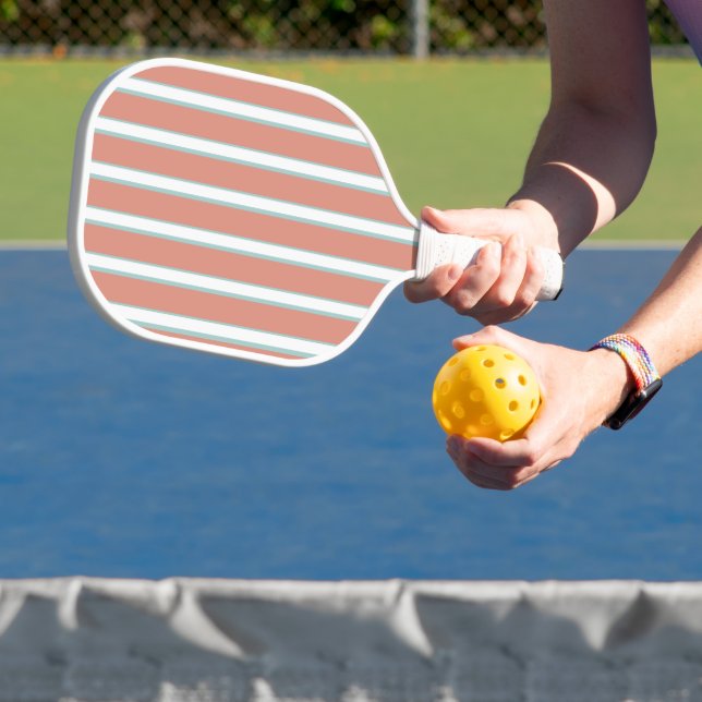 Blaue, rosa und weiße Streifen Pickleball Schläger (InSitu)