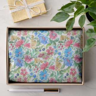 Blaue rosa Wasserfarbe Floraler Garten Farbige Blü Seidenpapier