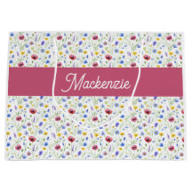 Blaue rosa Wildblumen Wasserfarbe Monogramm Name