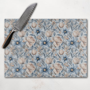 Blaue & rosafarbene botanische Aquarell-Muster Schneidebrett
