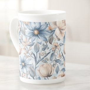 Blaue & rosafarbene botanische Aquarellmalerei Prozellantasse