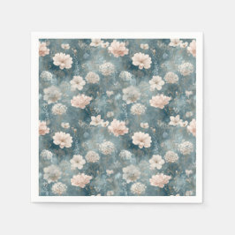 Blaue & rosafarbene Vintage-Blumen-Papier-Serviett Serviette