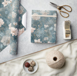 Blaue & rosafarbene Vintage-Blumen-Verpackungspapi Geschenkpapier