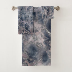 Blaue & rosarote Abstract-Wasserfarbflecken Badhandtuch Set