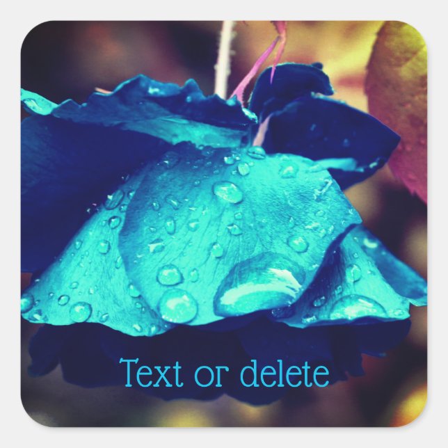 Blaue Rose Abstrakte Blume Personalisiert Quadratischer Aufkleber (Vorderseite)