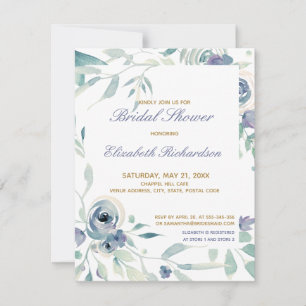 Blaue Rose Aquarellfarben Brautparty RSVP Karte