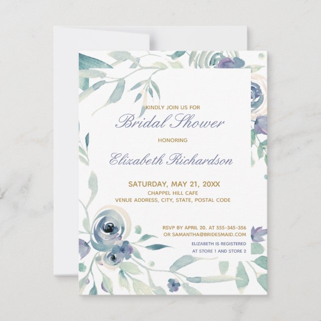 Blaue Rose Aquarellfarben Brautparty RSVP Karte (Vorderseite)