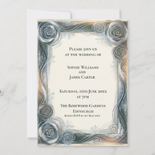 Blaue Rose Art Nouveau Hochzeitseinladung Einladung
