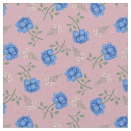 Blaue Rose auf Pink Calico Stoff