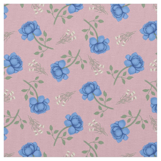 Blaue Rose auf Pink Calico Stoff (Nahaufnahme)
