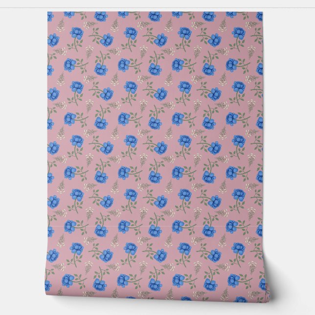 Blaue Rose auf Pink Calico Tapete (Abrollen)