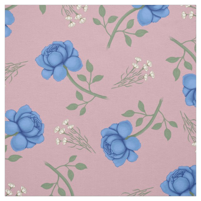 Blaue Rose auf Pink Oversized Calico Stoff (Muster)