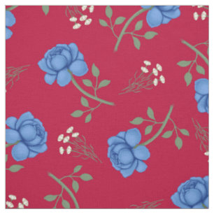 Blaue Rose auf Red Oversized Calico Stoff