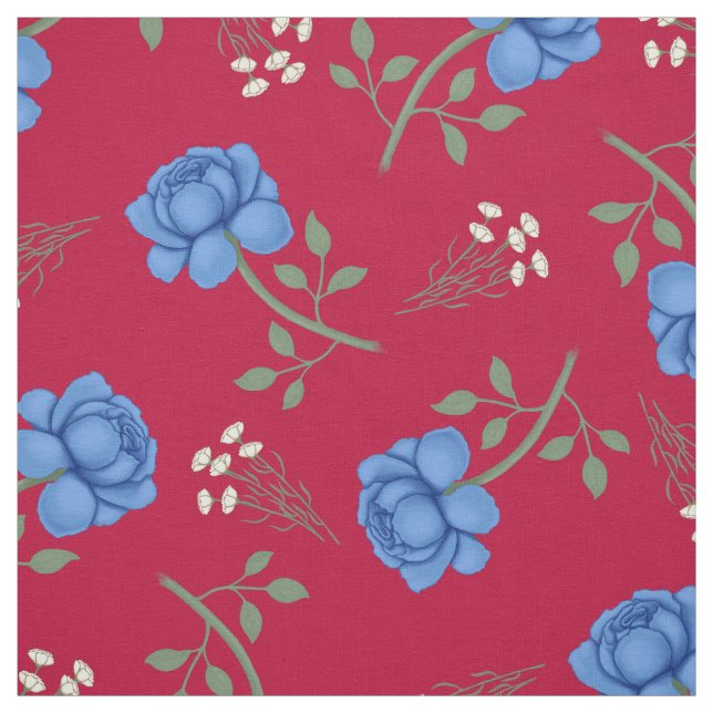 Blaue Rose auf Red Oversized Calico Stoff (Muster)