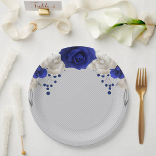 Blaue Rose Blume grau Pappteller